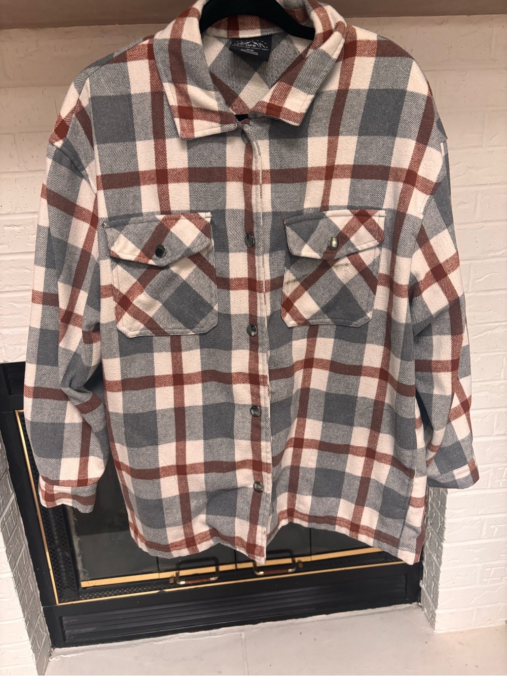HFX Oversized Medium Women’s Plaid Utility Jacket in Gray, Cream & Rust